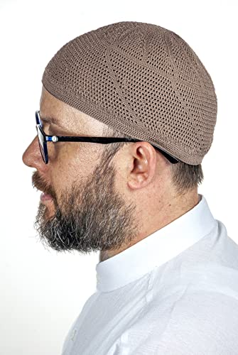 ihvan online Turkish Muslim Lux Knitting Kufi Hats for Men, Taqiya, Takke, Peci, Islamic Caps, Islamic Gifts, Standart Size - color: Brown