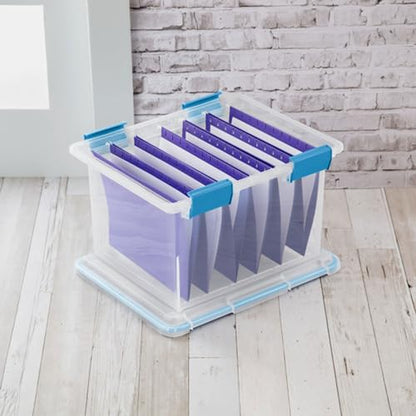 Sterilite Gasket Storage Box with Lids for Home & Office, 32 Quart, 12-Pack | Heavy-Duty, Stackable, and Organizing Containers for Bathroom, Cabinet, Closet, and Garage, Clear and Blue Aquarium Latches - size: 32 Quart, style: 12 Pack