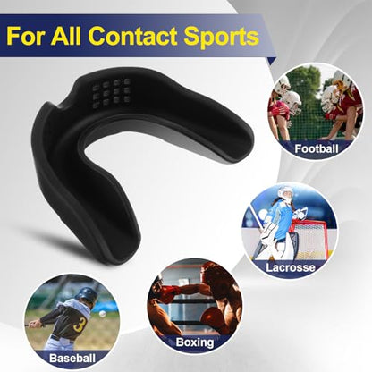 BBTO 6 Pack Black Sports Mouth Guard EVA Moldable Breathable Mouth Protection Athletic Mouthpiece with Perforation for Adult Mouthpieces for Team Sports Basketball Boxing Football Lacrosse Hockey