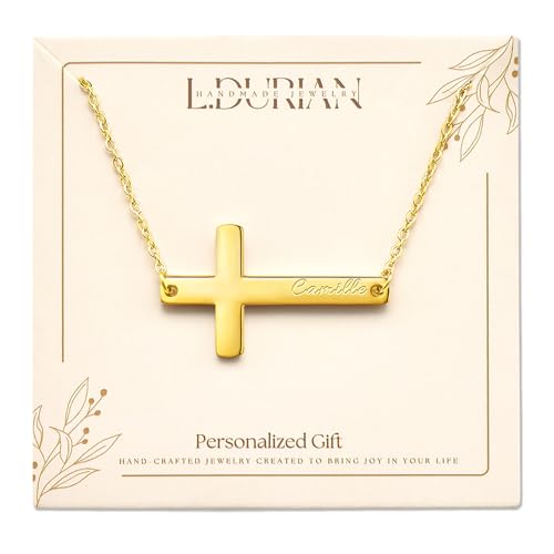 Ldurian Cross Name Necklace, Personalized Religious Cross Pendant Necklaces with Name Kimberly, Dainty 14K Gold-plated Baptism Gifts, Christian Gifts for Women Faith - color: Camille