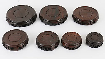 GOLDY&WENDY Oriental Furniture Display Stand Round Wooden Chicken Wing B | Household Antique Crafts Collectibles Pedestal, Hollow Openwork Wood Base - size: 4.1x4.1x1.0 in