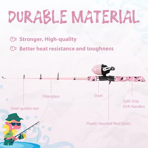 WIDDEN Kids Fishing Pole, Portable Telescopic Kids Fishing Poles for Boys and Girls, Fishing Rod and Reel Combo Kit with Tackle Box, and Fishing Net, Best Fishing Pole for Toddler Youth - color: Pink+Light Pink