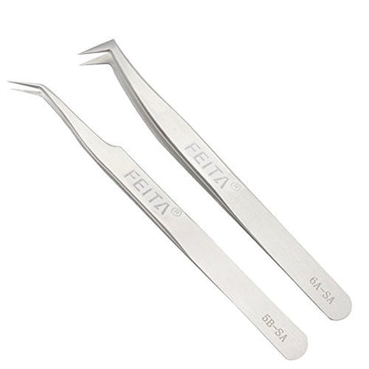 Professional Tweezers Set - FEITA Precision Tweezers with Travel Case - Stainless Steel Tweezers for Plucking, Watchmakers, Jewelry, Electronic, Craft (Silver 7Pcs) - color: Silver Tweezers - 7pcs
