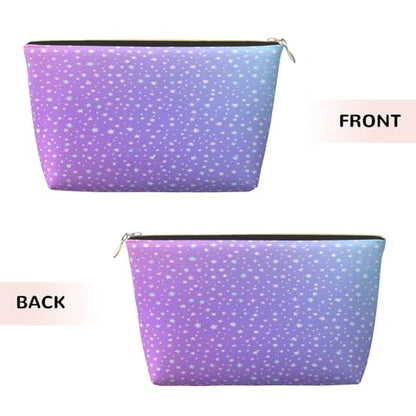 Leather Makeup Bag for Purse, Waterproof Small Toiletry Bag with Zipper, Cute Cosmetic Bags for Women, Pink Blue Purple with Tiny Stars Travel Pouch - color: Pink Blue Purple With Tiny Stars