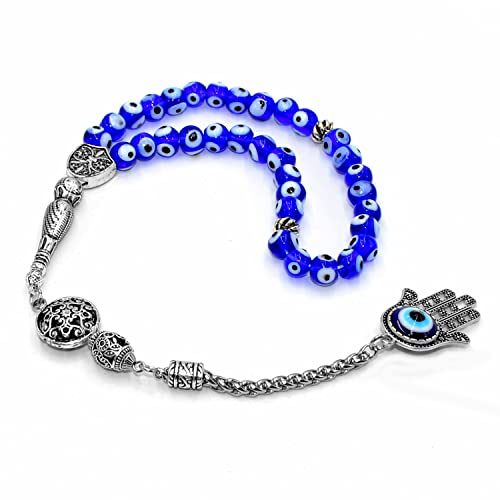 Handmade Special Evil Eye Beaded Collection Worry Beads - Prayer Beads (8 mm-33 Beads) Tesbih-Tasbih-Tasbeeh-Misbaha-Masbaha-Subha-Rosary (Evil Eye - Hamsa) - color: Evil Eye - Hamsa