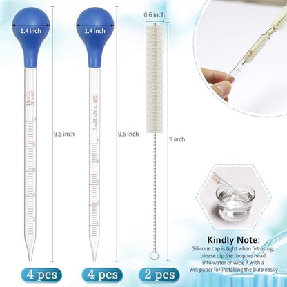 8 Pack Glass Pipette Dropper Lab Graduated Dropper Liquid Pipette with Rubber Cap+ 2 Cleaning Brush for Liquid Essential Oil Lab Dropper Pipettes Transfer (4pcs 5ml Dropper+4pcs 10ml Dropper) - size: 4x 5ml + 4x 10ml
