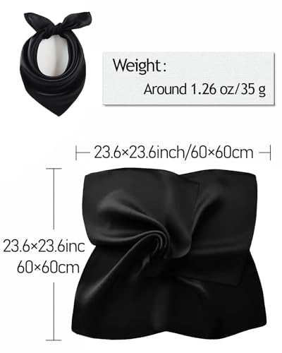 Saiusloa Solid Color Neck Scarf For Women Square Satin Head Scarves headband Bandanas 23.6× 23.6 inches - color: 1-black