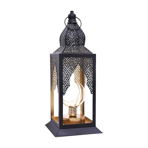 Ramadan Lantern Light for Home Decor, Eid Mubarak Ramadan Decorations, Moroccan Style Crescent Moon Metal Hollow Out Lamp for Tabletop Mantel Wall (Moon) - color: Moon