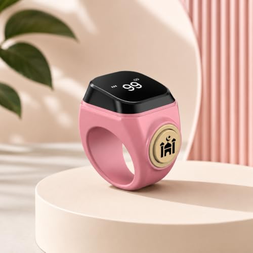 Smart Tasbih Zikr Ring,22mm(13) Muslim Digital Azan Alarm Clock,APP Support Digital Counter Prayer Reminder Rings, Waterproof 4 Digit Finger Counter zikr Ring for Muslims(Pink) - color: Pink, size: 22mm