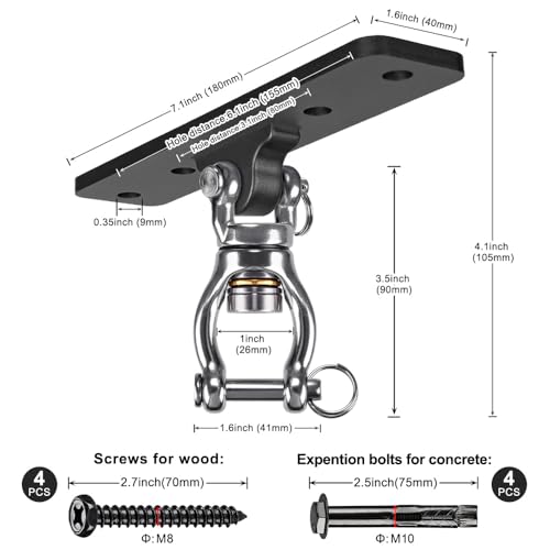 Kipika Heavy Bag Hanger Wall Mount Punching, Rotatable Heavy Duty Boxing Bag Bracket for Home Gym Indoor, Adjustable Length for Kickboxing Bag, Muay Thai Bag,Speed Bag - color: C-Black