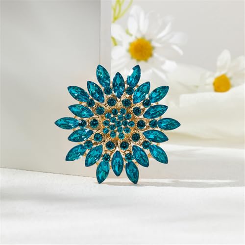 Rhinestone Sunflower Brooch Pin Red Pink Flower Brooch Stylish Crystal Brooch Elegant Clothing Hat Bag Accessories Jewerly for Women - color: Blue