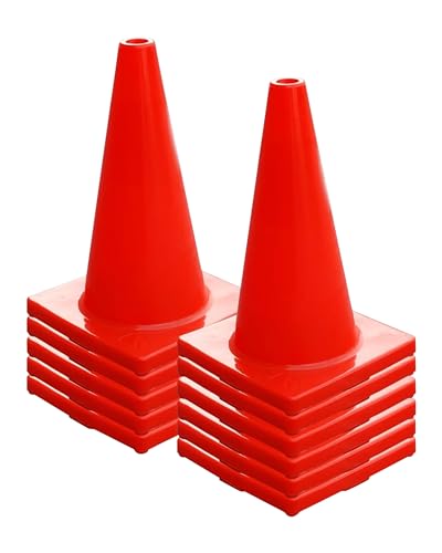 Versatyle Heavy Duty Agility Training Cones (2 in, 6 in, 9 in, 12 in, 28 in) for Sports, Kids Coaching, Multipurpose Field Marker Cones, Soccer, Basketball Drills, Bike, Motorcycle, Traffic Training - style: 18in, Orange