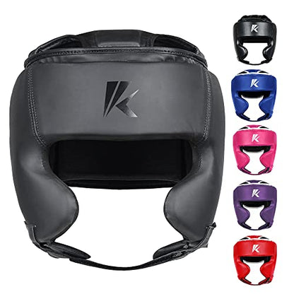 Kruzak Unisex Boxing Headgears - MMA Training, Adjustable Padded, Kara,Muay Thai Headgear, Kickboxing, Sparring, Martial Arts, Karate, Taekwondo MMA Body Equipment - color: Matte Black, size: Large-X-Large