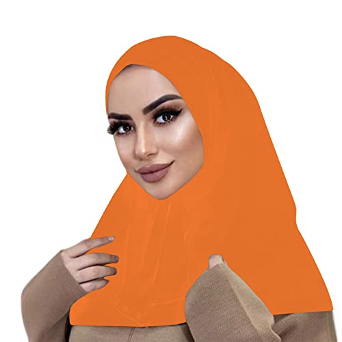 Suillty Fashion Muslim Hijab for Women Instant Snap Fastener Hijab Inner Cap Full Cover Head Wraps Scarf Islam Turban Caps - color: Orange