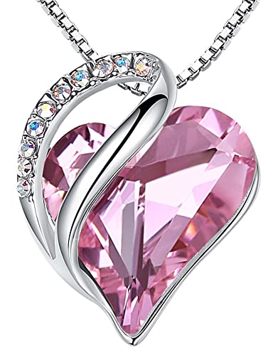 Leafael Gift Necklaces for Women, Infinity Love Birthstone Heart Crystal Pendant, Birthday Anniversary Jewelry for Wife, Mom, and Her, Silver Plated, 18" + 2" Adjustable Chain - color: 10a-October-Rose Quartz Pink