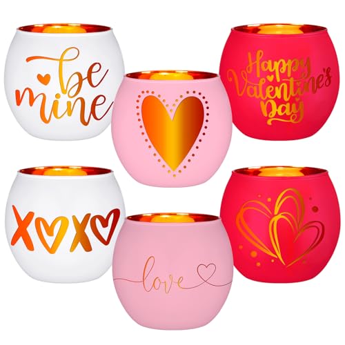 FoldTier 6 Pcs Valentines Candle Holders Love Glass Tealight Votive Candle Holder for Table Centerpiece Valentine's Day Wedding Party Decoration Home Tabletop Decor Gift - style: Valentines