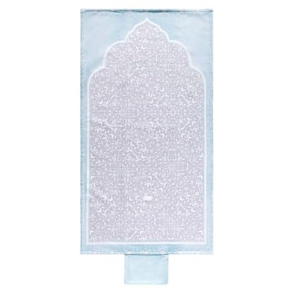 Portable Sejadah Prayer Mat – Velvet, Linen, and Chenille with Compact Storage (Sky Blue Floral)