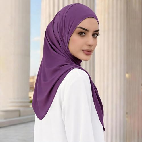 Instant Hijab Ready To Wear Hijab Scarf for Women Soft Long Muslim Jersey Hijabs Head Scarf for Prayer Abaya - color: Purple