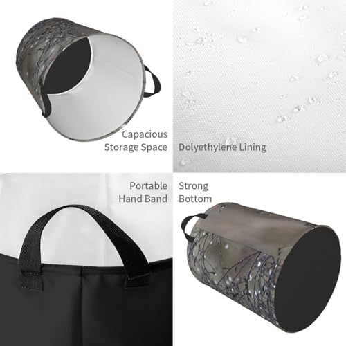 Botanical Creative Dew Drop Plant Nature Round Waterproof Oxford Cloth Laundry Basket Multi-Purpose Storage Basket Toys Books Clothes Storage Basket - color: Black 4