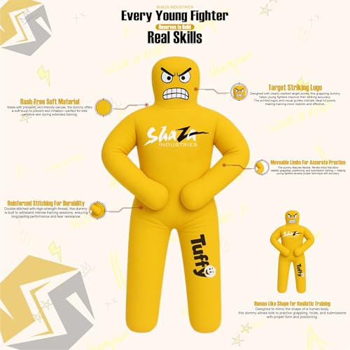 Kids Grappling Dummy, Premium Canvas, Double Stitched, Life-Like Training Dummy 100cm unfilled - color: Yellow
