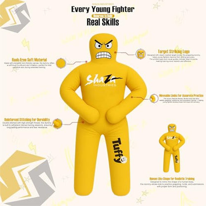 Shaza Toffy Youth Wrestling Dummy, Unfilled Canvas Training Partner, Kids Combat Practice Equipment - color: Yellow