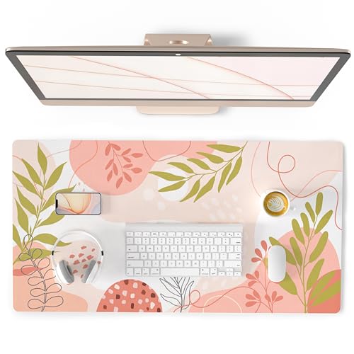 QiyI PU Leather Large Mouse Pad, 31.5" x 15.7", Minimalist Pink | Desk Décor Accessories, Extended Size, Waterproof & Easy to Clean, Smooth Surface, Non Slip Desk Organization - color: Exotic Plants, size: 31.5" x 15.7"