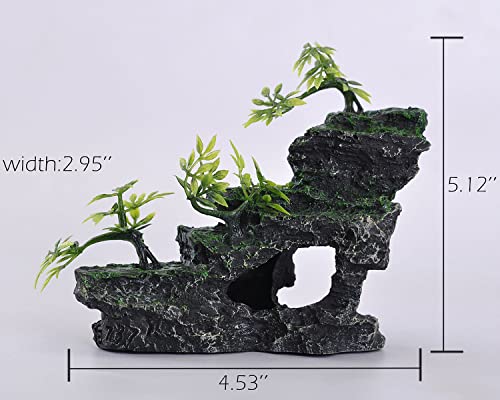 IBWell Aquarium Ornament, Mountain View Stone with Moss Tree Rock Cave Landscape Artificial Fish Tank Decoration
