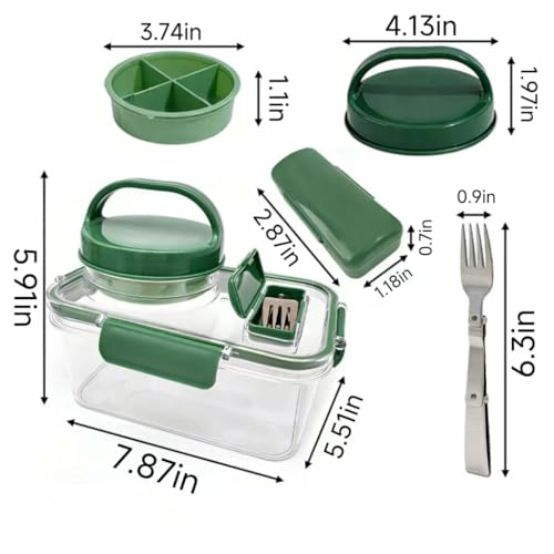 Leakproof 1000ML Salad Container with Dressing Cup & Fork | Dishwasher Safe Airtight Salad Pod & Lunch Box for Office, Travel & Picnic