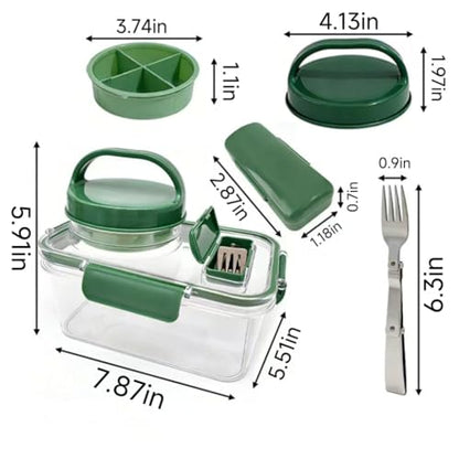 Leakproof 1000ML Salad Container with Dressing Cup & Fork | Dishwasher Safe Airtight Salad Pod & Lunch Box for Office, Travel & Picnic