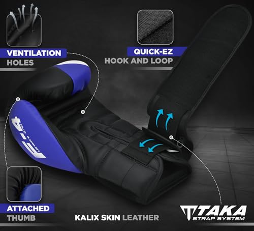 RDX Boxing Gloves, Maya Hide Leather Training Gloves for Muay Thai, Kickboxing, Sparring, Punch Bag, Punching Bag, Kickboxing Gloves, Martial Arts Training, Home Gym, Men, Women, 8 10 12 14 16 oz - color: BLUE/BLACK, size: 14OZ