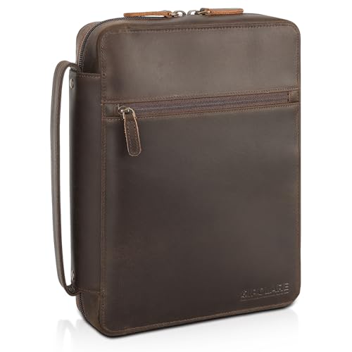 Polare Cowhide Leather Bible Cover Church Bag Bible Protective Book Holder Carrying Case Folder Organizer Portfolio (Dark Brown-Medium) - style: Dark Brown-Medium