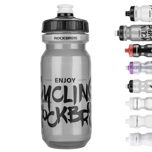 ROCKBROS Bike Water Bottle 20oz-25oz Squeeze Cycling Water Bottle BPA Free Leak Proof Sports Water Bottle with Dust Cover for Bicycle Running Gym Outdoor - color: 20oz Transparent Black, style: 1 Pack