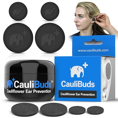 CauliBuds™ Cauliflower Ear Magnets - Premium Silicone Magnet Compression Kit for Cauliflower Ear Prevention & Treatment in BJJ, Wrestling, MMA, & Rugby - Minimize Ear Draining (Black) - color: Black