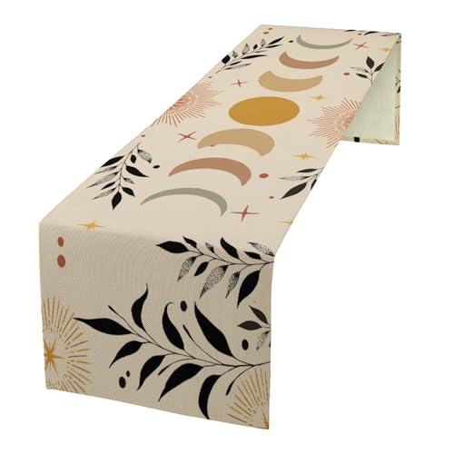 Boho Moon Table Runner, Vintage Moon Phase Wildflower Botanical Mid Century Moonlit Plants Table Runner for Kitchen Dinning Bedroom Table Decor Party Holiday, 13X60 Inch - color: Moon Phase-2, size: 13"W x 60"L