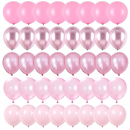 핑크 풍선 세트, 60팩 30.5cm(12인치) 메탈릭 크롬 핑크 펄 마카롱 라이트 핑크 다양한 색조 풍선 소녀 여성 생일 장식, 결혼식, 세례, 베이비 샤워 파티용 - color: 핑크 믹스