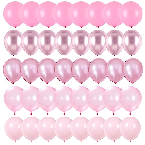 핑크 풍선 세트, 60팩 30.5cm(12인치) 메탈릭 크롬 핑크 펄 마카롱 라이트 핑크 다양한 색조 풍선 소녀 여성 생일 장식, 결혼식, 세례, 베이비 샤워 파티용 - color: 핑크 믹스