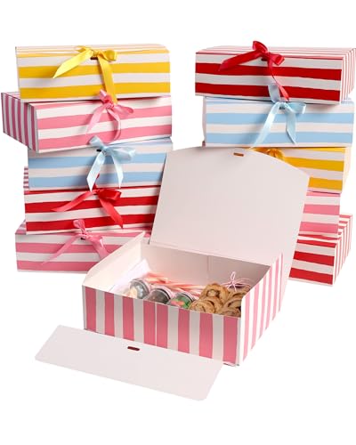 HummingBox Stripes Gift Box Set of 16 - Gift Boxes for Presents & gifting on weddings, birthdays & more - Easy to Assemble Striped Gift Boxes With Lids & Ribbon Closure - Decorative Boxes With Lids - color: Stripes