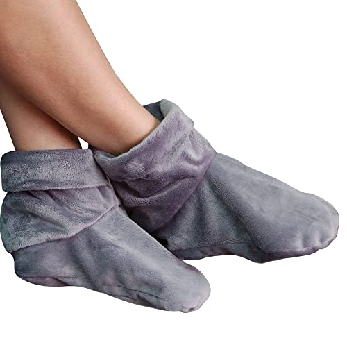 Mars Wellness Heated Microwavable Booties - Microwavable Socks Heated Booties for Women and Men - Herbal Hot/Cold Deep Slippers Women (Charcoal) - color: Charcoal, size: Pack of 1