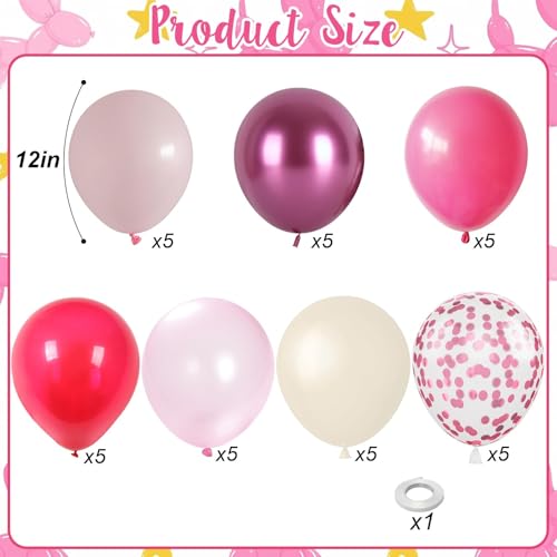 Shades of Pink Balloons 12 Inch, Hot Pearl Light Pastel Baby Dark Bright Pink Sand Latex Balloons with Metallic Magenta Pink Confetti Balloon for Princess Theme Birthday Wedding Bridal Shower Party - color: Magenta Pink