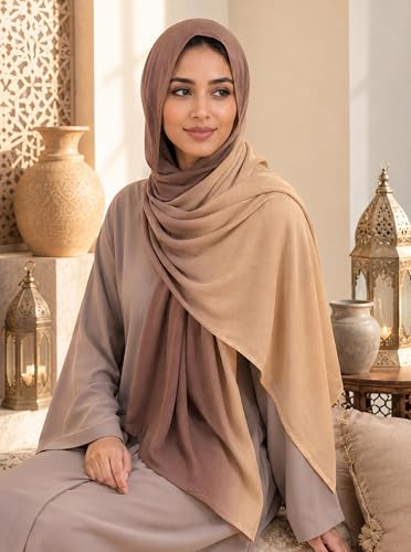 Modal Feel Hijab Scarf for Women, Lightweight Ombre Dual Color - color: 7#khaki