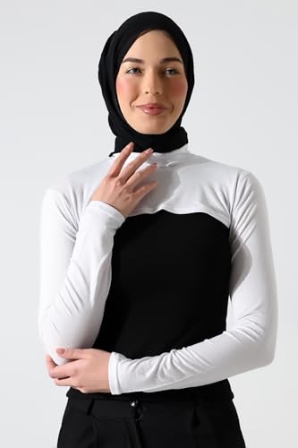 ihvan online, Women's Hijab Muslim Prayer Sleeve, Sleeves to Cover Arms for Women, Soft Stretchy Modest Hijab Arm Sleeves - color: White Neck