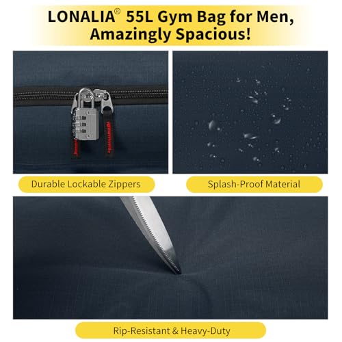 55L Large Sports Duffle Bag for Men, 22 inch, Navy Blue | Heavy Duty, Gym Duffel Bag, Multi Pockets, Spacious - color: Navy Blue