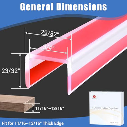 Clear Rubber Edge Trim, Size 3/4"(19mm), Fit 11/16"-13/16"(18-20mm) | Self-Adhesive Transparent Edge Protector for Plywood, Cabniets or Drawers, Flexible Silicone Rubber, U Shaped Edge Guards - size: 3/4"- Length 20'