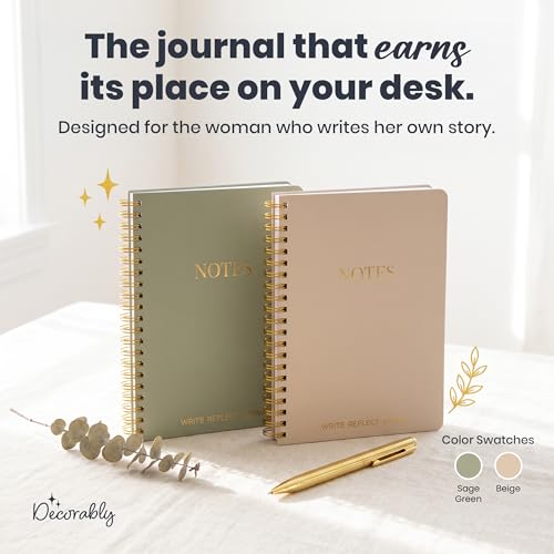 Decorably 2 Pack Gold Foil 5.8x8in Aesthetic Journaling Notebooks for Work | Spiral Bound with 106 Lined Pages Journal for Men & Women, with Back Pocket for Bible Study, High School, College, Work, Home