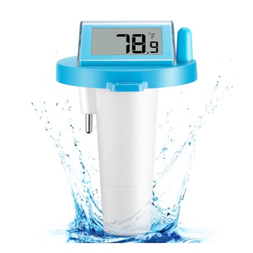 Solar Pool Thermometer Floating Easy Read - IPX8 Waterproof Digital Pool Water Temperature Thermometer for Swimming Pools, Hot Tubs, Ponds, Ice Baths - color: Blue