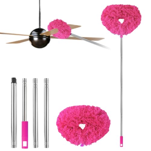 Ceiling Fan Cleaner Duster Reusable Microfiber Ceiling Fan Blade Cleaner Removable Duster with Extension Pole Adjusts 13 to 49.7 Inch for Cleaning Walls Bookshelves Furniture Door Window Top (Rosy) - color: Rosy