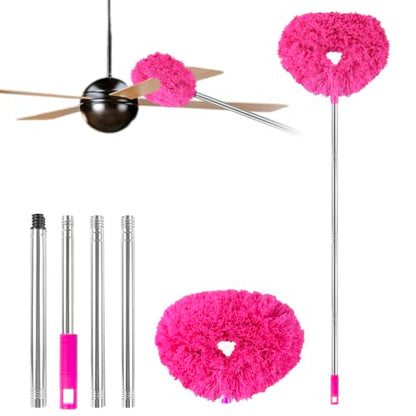 Ceiling Fan Cleaner Duster Reusable Microfiber Ceiling Fan Blade Cleaner Removable Duster with Extension Pole Adjusts 13 to 49.7 Inch for Cleaning Walls Bookshelves Furniture Door Window Top (Rosy) - color: Rosy