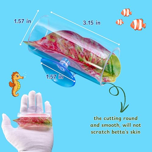 Betta Tunnel with 2 Pcs Veggie Clips for Aquarium, Betta Hideout Tunnel, Leaf Pad Tube and Fish Food Clip, Leaf Clip Feeding Tool, Bettas Fish Tank Accessories for Breeding Resting Feeding (S, Tube)