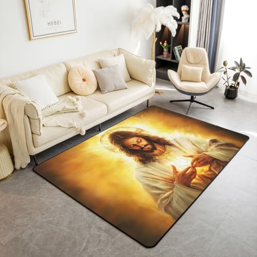 Manfei God Embraces Love Kids Area Rug,Prayer-Inspired Faith Indoor Floor Mat Entrance Rug for Girls Boys,Western Bible Verse Peace Non Slip Rug,Golden Black Couch Living Room Decor,3'x5' - color: Golden Black, size: 3'3" x 4'11" (Rectangular)