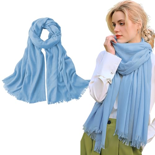Extra Large Cotton Linen Shawl Wrap for Women, Elegant Scarf with UV Protection Breathable Lightweight Head Cover Hijab - color: Blue